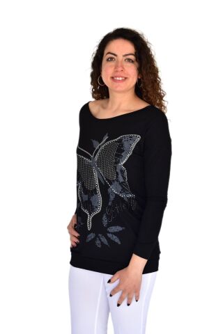 Kadın Oversayz Kelebek Baskılı Sweatshirt BRG39702 YEŞİL - S