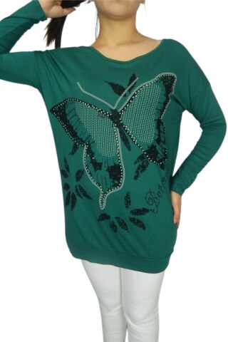 Kadın Oversayz Kelebek Baskılı Sweatshirt BRG39702 SİYAH - S
