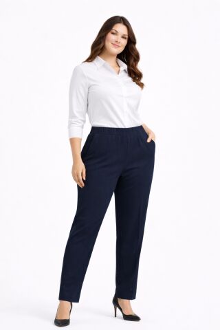 Kadın Kumaş Pantolon Kemer Lastikli BGL-ST05283 LACİVERT - 52