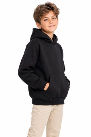 Erkek Siyah Kapüşonlu üç İplik Sweatshirt BGL-ST05699