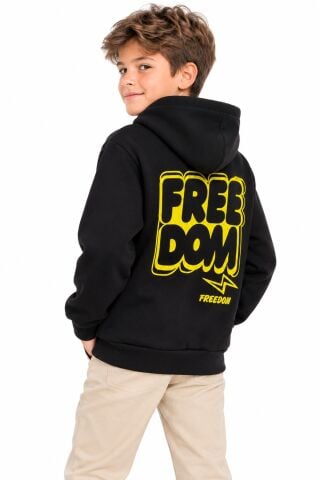 Erkek Siyah Kapüşonlu üç İplik Sweatshirt BGL-ST05699