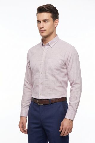 Erkek Klasik Uzun Kol Tek Cepli Piti Kareli Gömlek BGL-ST05484 BEJ - XL