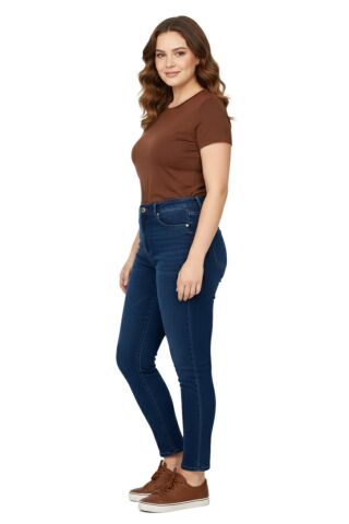 Kadın Bilek Jeans Pantolon Kemer Lastikli Düğmeli Taşlı BGL-ST05058 K.MAVİ - 48