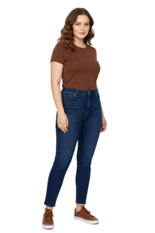 Kadın Bilek Jeans Pantolon Kemer Lastikli Düğmeli Taşlı BGL-ST05058 K.MAVİ - 48