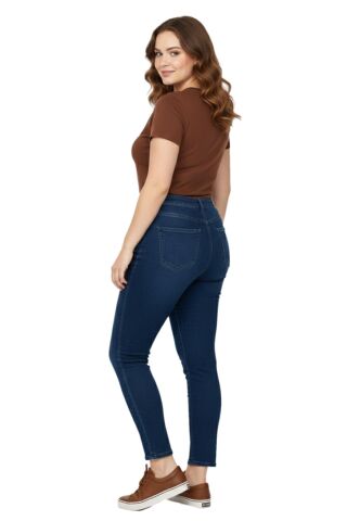 Kadın Bilek Jeans Pantolon Kemer Lastikli Düğmeli Taşlı BGL-ST05058 K.MAVİ - 48