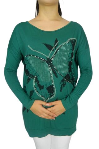 Kadın Oversayz Kelebek Baskılı Sweatshirt BRG39702 YEŞİL - S