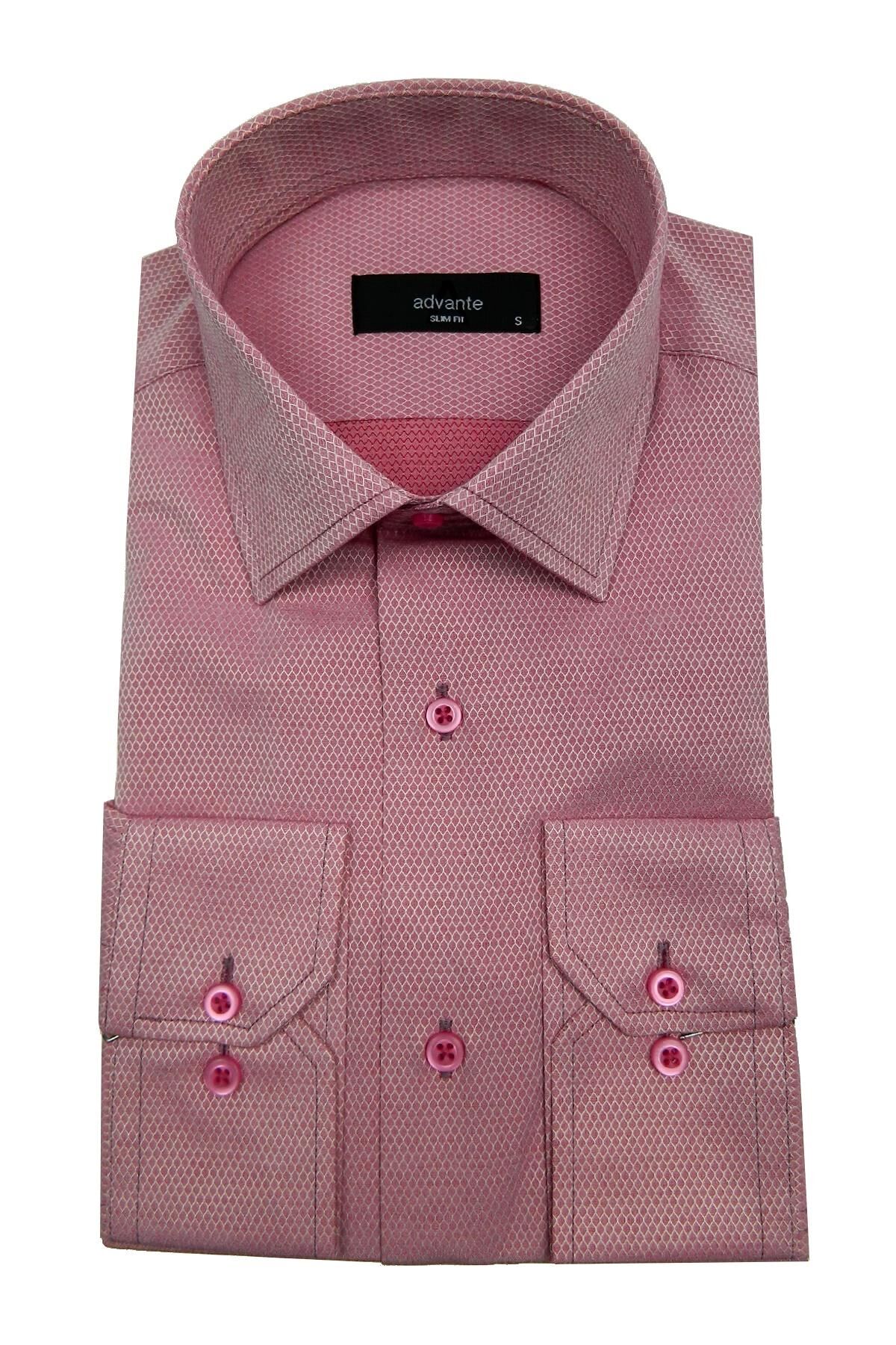 Erkek Slim Fit Jakarlı Gömlek Bgl-st00166 PEMBE - XS