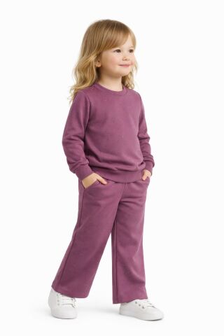 Kız Çocuk Taşlı Sweatshirt Pantolon Takım BGL-ST05273 MÜRDÜM - 7 YAŞ