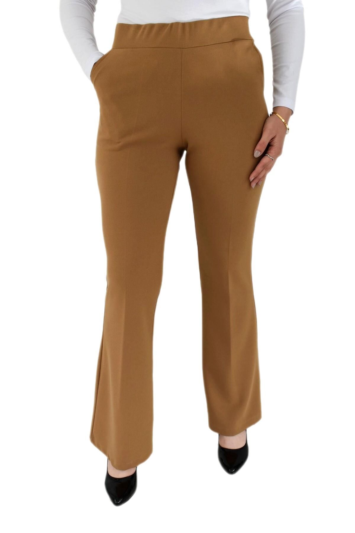 Kadın İspanyol Paça Kumaş Pantolon BGL-ST02696 CAMEL - 38