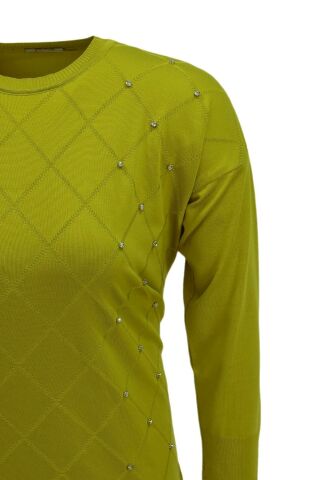 Kadın Taşlı Baklava Desen Oversize Kazak BGL-ST04084