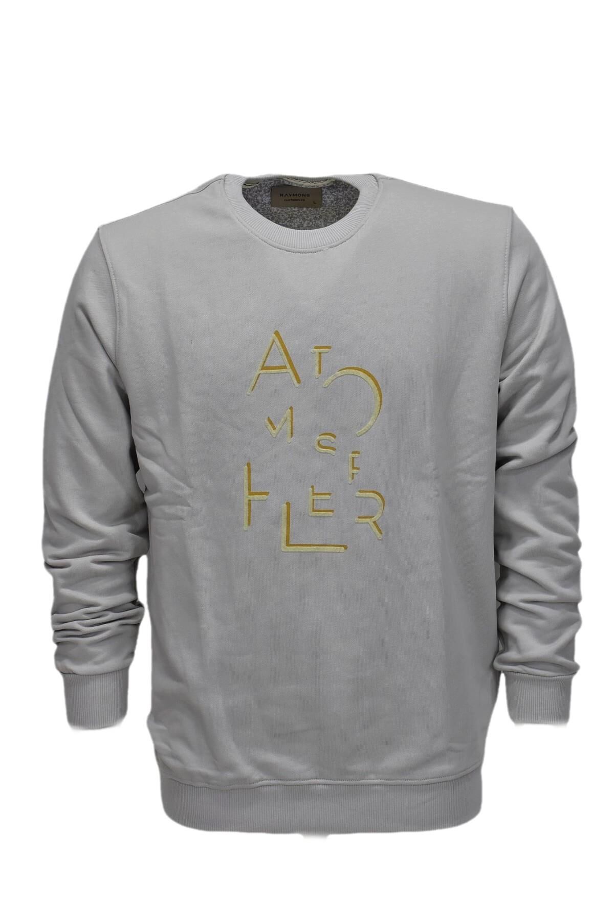 Erkek Baskılı Spor Sıfır Yaka Sweatshirt R2206 BGL-ST03190 GRİ - XL