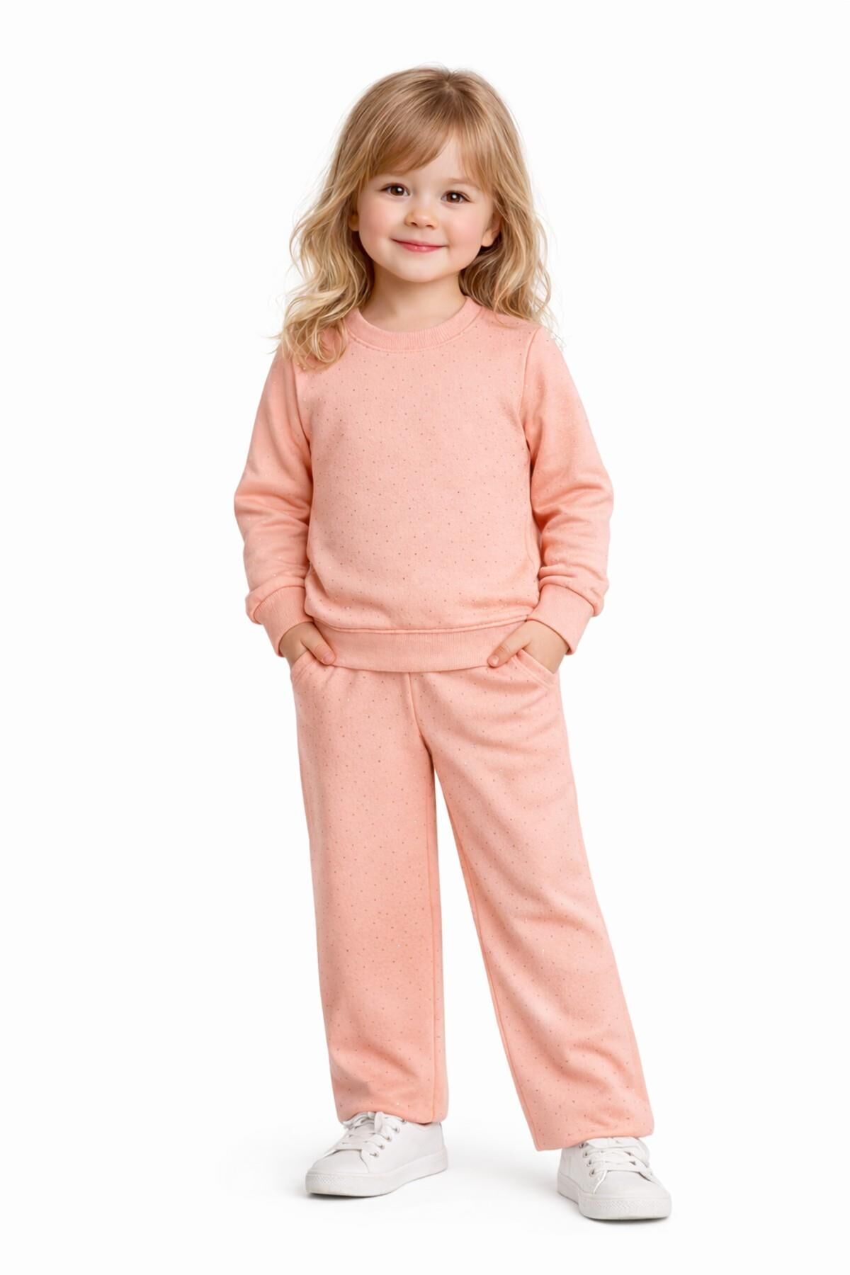 Kız Çocuk Taşlı Sweatshirt Pantolon Takım BGL-ST05273 SOMON - 5 Yaş