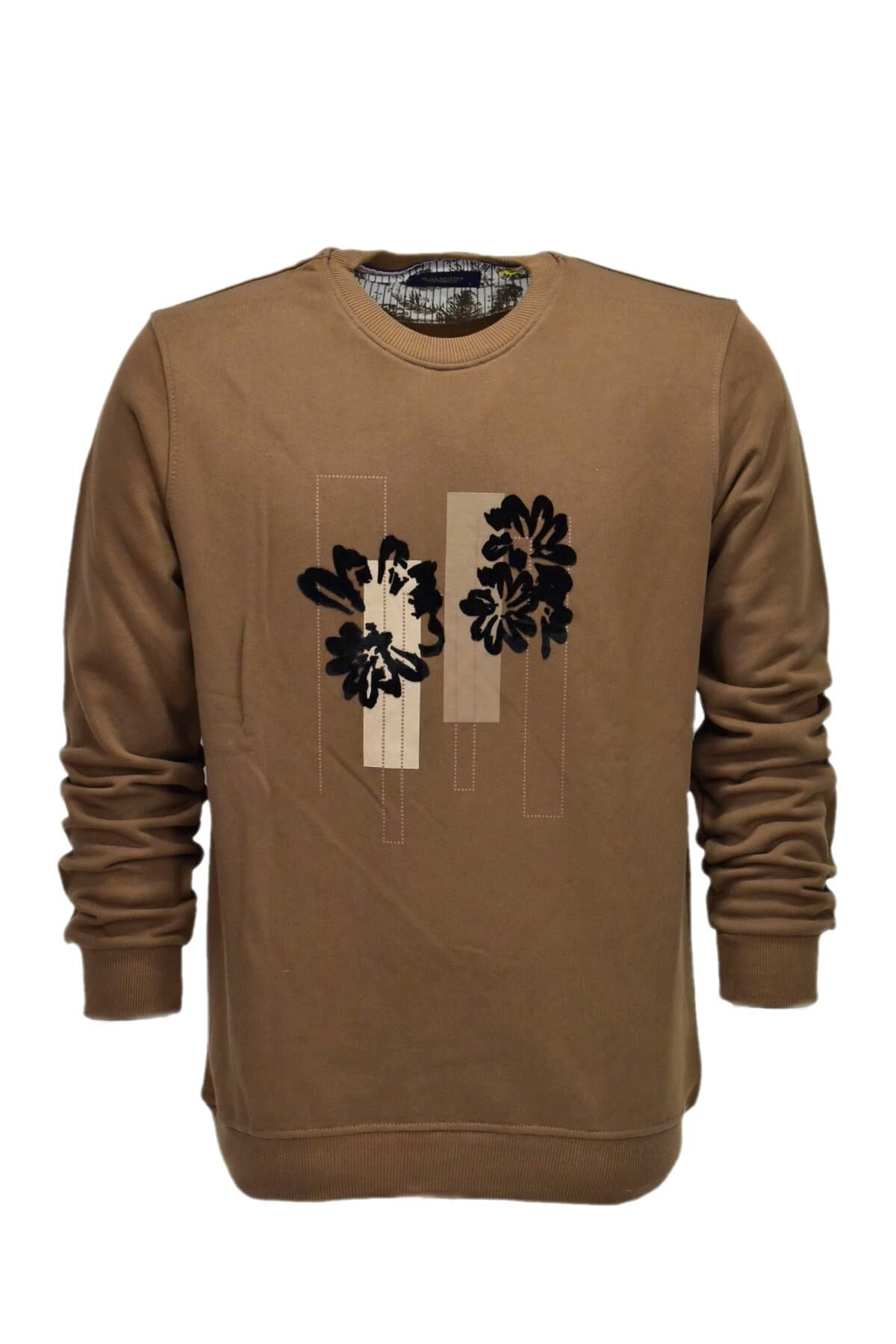 Erkek Baskılı Spor Sıfır Yaka Sweatshirt R2201 BGL-ST03191 A.KAHVE - 2XL