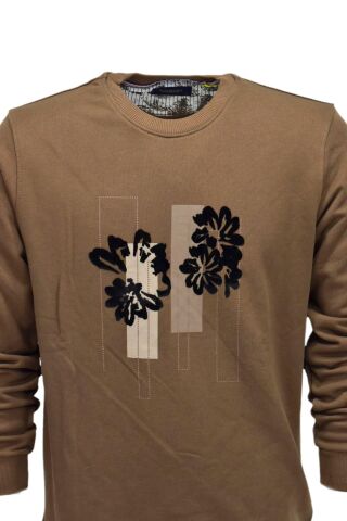 Erkek Baskılı Spor Sıfır Yaka Sweatshirt R2201 BGL-ST03191 A.KAHVE - 2XL