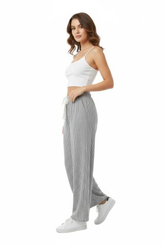 Kadın Su Yolu Çizgili Lastikli Pantolon BGL-ST04765 FÜME - M/L