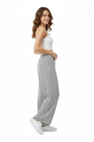 Kadın Su Yolu Çizgili Lastikli Pantolon BGL-ST04765 FÜME - M/L