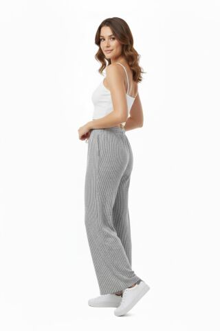 Kadın Su Yolu Çizgili Lastikli Pantolon BGL-ST04765 FÜME - M/L