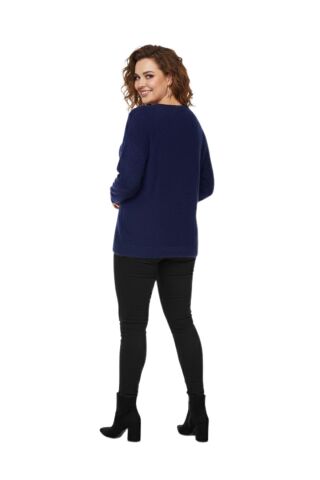Kadın V Yaka İnci Modelli Sakallı Triko Kazak BGL-ST05078 LACİVERT - M/L