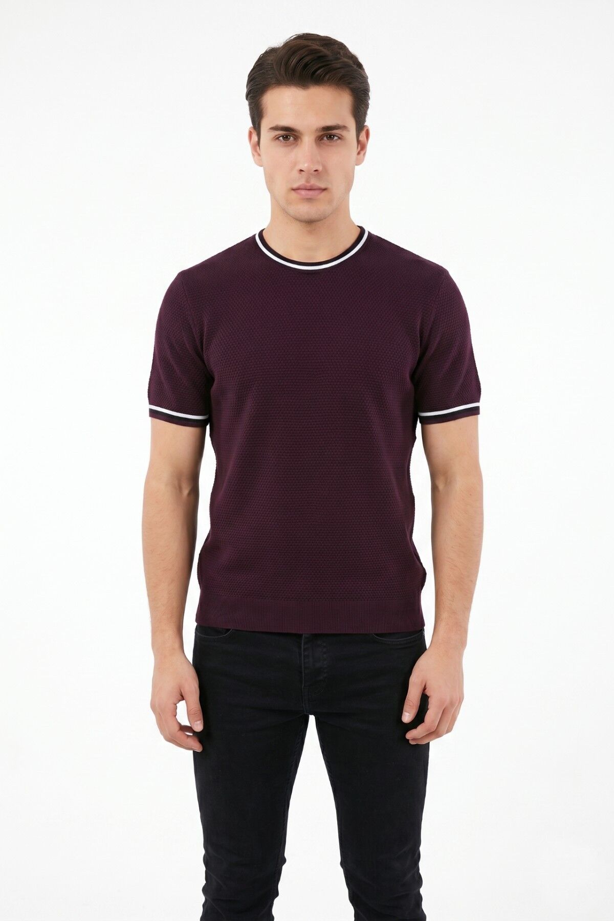 Erkek Sıfıryaka Triko Tişört BGL-ST05376 MÜRDÜM - XL