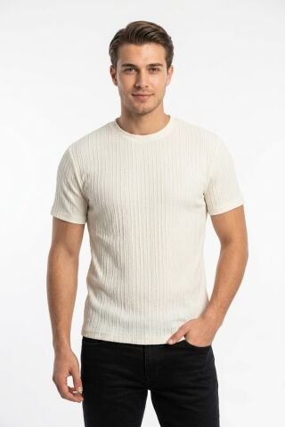 Erkek Sıfıryaka Triko Tişört Regular Kalıp BGL-ST05566 BEYAZ - 2XL