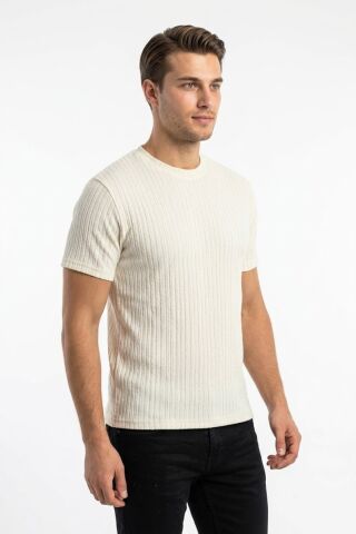 Erkek Sıfıryaka Triko Tişört Regular Kalıp BGL-ST05566 BEYAZ - 2XL
