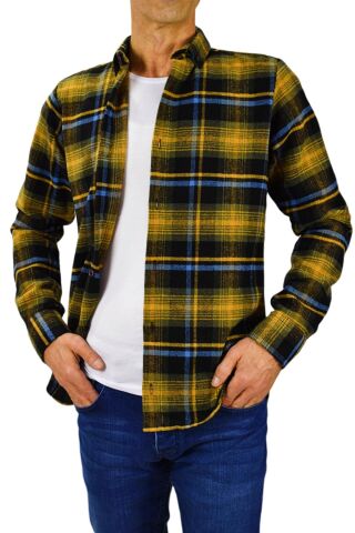 Erkek Silim Fit Ekose Oduncu Gömlek BGL-ST01711 İNDİGO - S