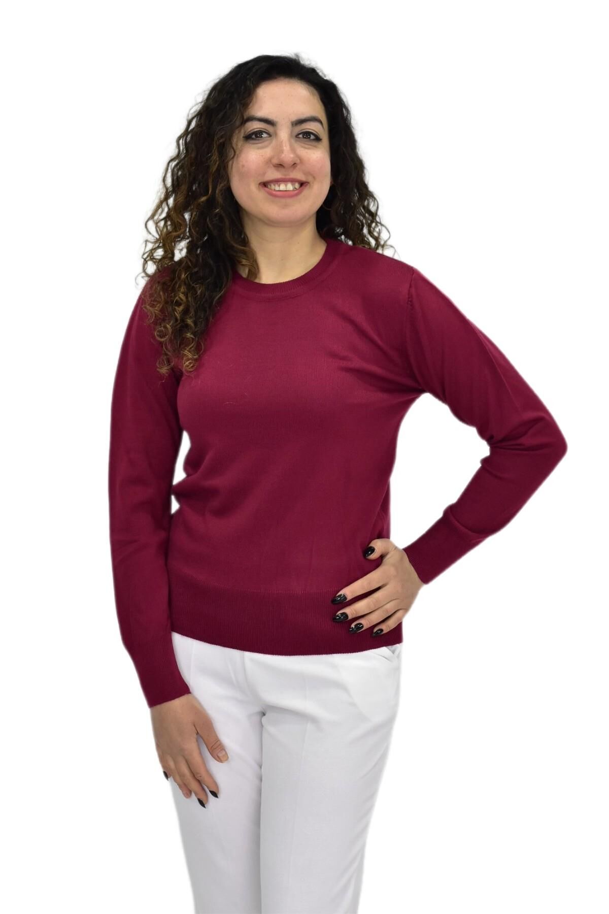 Kadın Sıfır Yaka Spor Kazak BGL-ST04085 BORDO - M