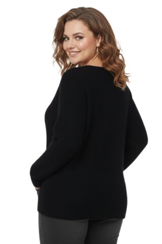 Kadın V Yaka İnci Modelli Sakallı Triko Kazak BGL-ST05078 SİYAH - M/L