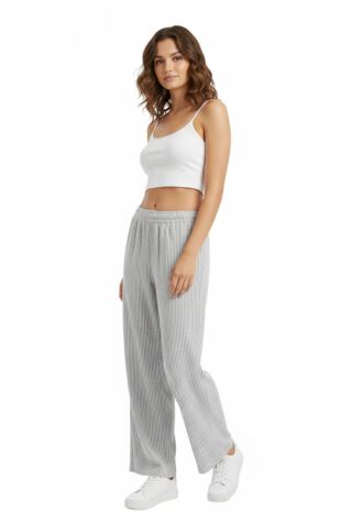 Kadın Su Yolu Çizgili Lastikli Pantolon BGL-ST04765 GRİ - M/L