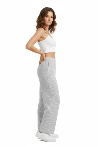 Kadın Su Yolu Çizgili Lastikli Pantolon BGL-ST04765 GRİ - M/L