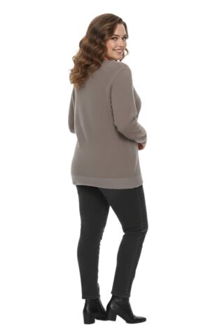 Kadın V Yaka İnci Modelli Sakallı Triko Kazak BGL-ST05078 VİZON - M/L