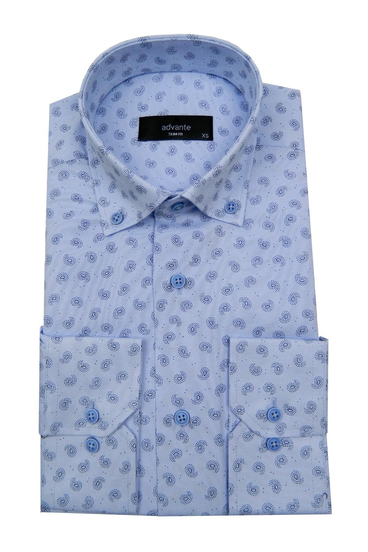 Erkek Slim Fit Puantiyeli Bgl-st00898 BUZ.MAVİ - XS