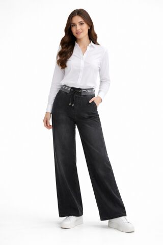 Kadın Bol Jean Pantolon Beli Ribana Lastikli BGL-ST05385
