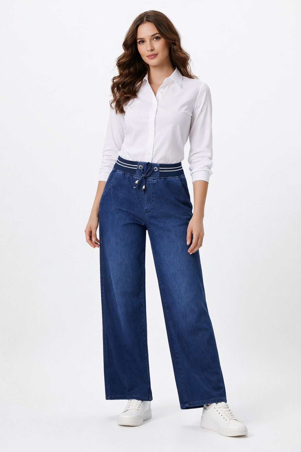 Kadın Bol Jean Pantolon Beli Ribana Lastikli BGL-ST05385