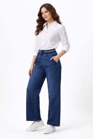 Kadın Bol Jean Pantolon Beli Ribana Lastikli BGL-ST05385