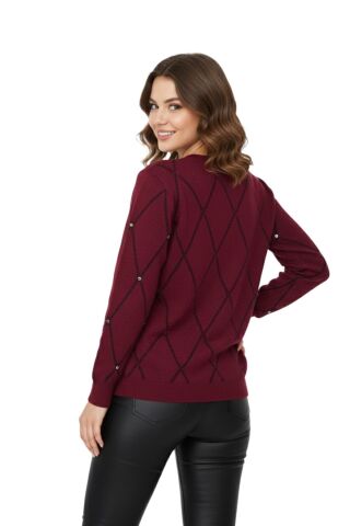 Kadın Sıfıryaka Yaka Baklava Dilim Taşlı Kazak BGL-ST05080 BORDO - M/L
