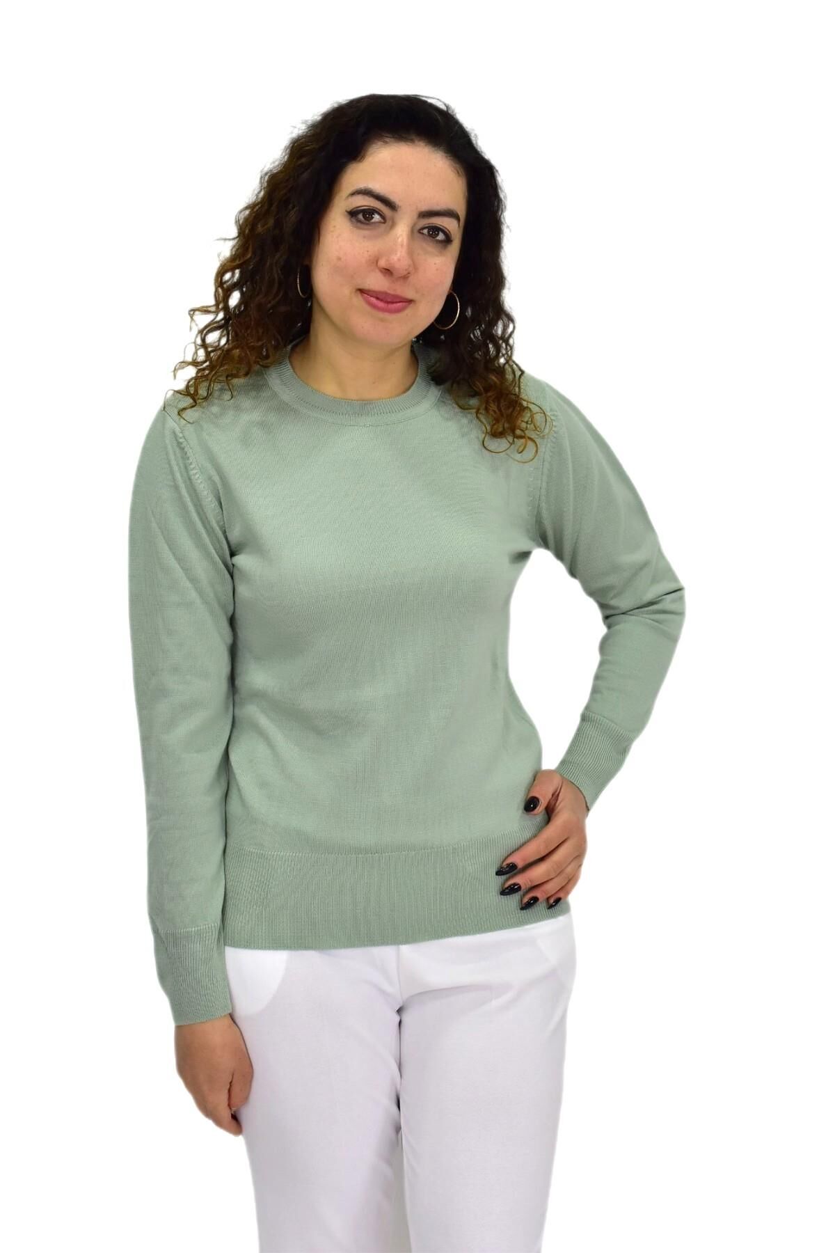 Kadın Sıfır Yaka Spor Kazak BGL-ST04085 ELMA - L