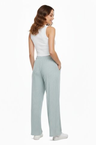 Kadın Su Yolu Çizgili Lastikli Pantolon BGL-ST04765 YEŞİL - M/L