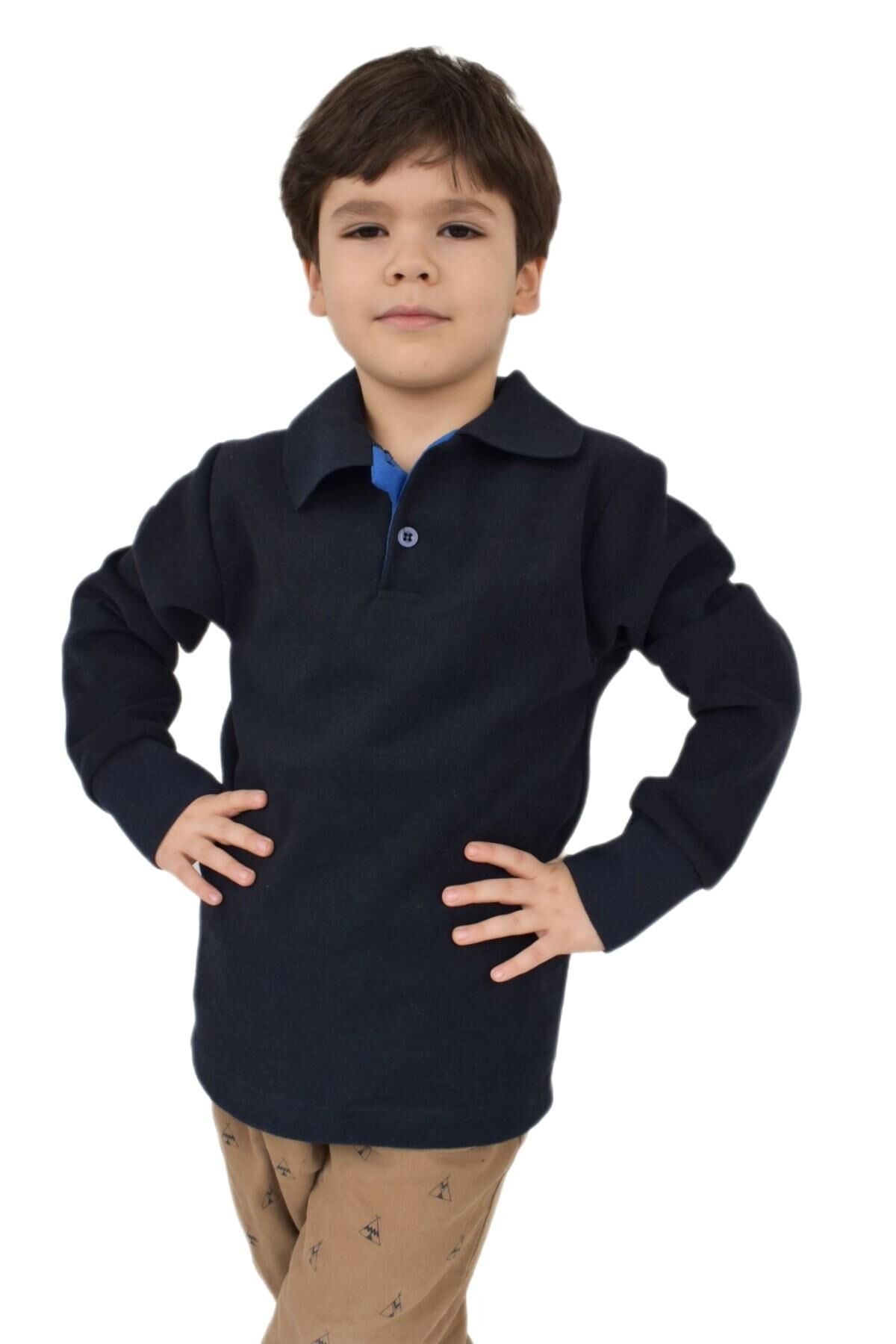 Erkek Çocuk Lacivert Polo Yaka Sweatshirt BGL-ST02435 LACİVERT - 7 YAŞ