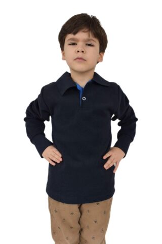 Erkek Çocuk Lacivert Polo Yaka Sweatshirt BGL-ST02435 LACİVERT - 7 YAŞ