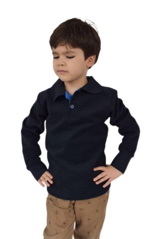 Erkek Çocuk Lacivert Polo Yaka Sweatshirt BGL-ST02435 LACİVERT - 7 YAŞ