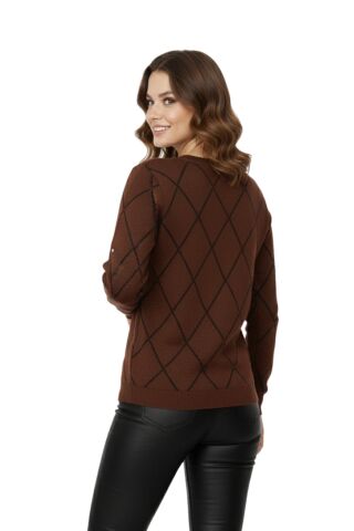 Kadın Sıfıryaka Yaka Baklava Dilim Taşlı Kazak BGL-ST05080 KAHVE - M/L