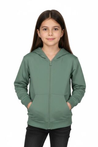 Kız Çocuk Fermuarlı Kapüşonlu Sweatshirt BGL-ST05276 ELMA - 6 YAŞ