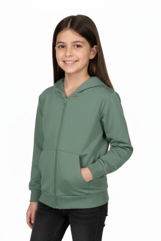 Kız Çocuk Fermuarlı Kapüşonlu Sweatshirt BGL-ST05276 ELMA - 6 YAŞ