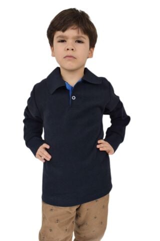 Erkek Çocuk Lacivert Polo Yaka Sweatshirt BGL-ST02435 LACİVERT - 9 YAŞ