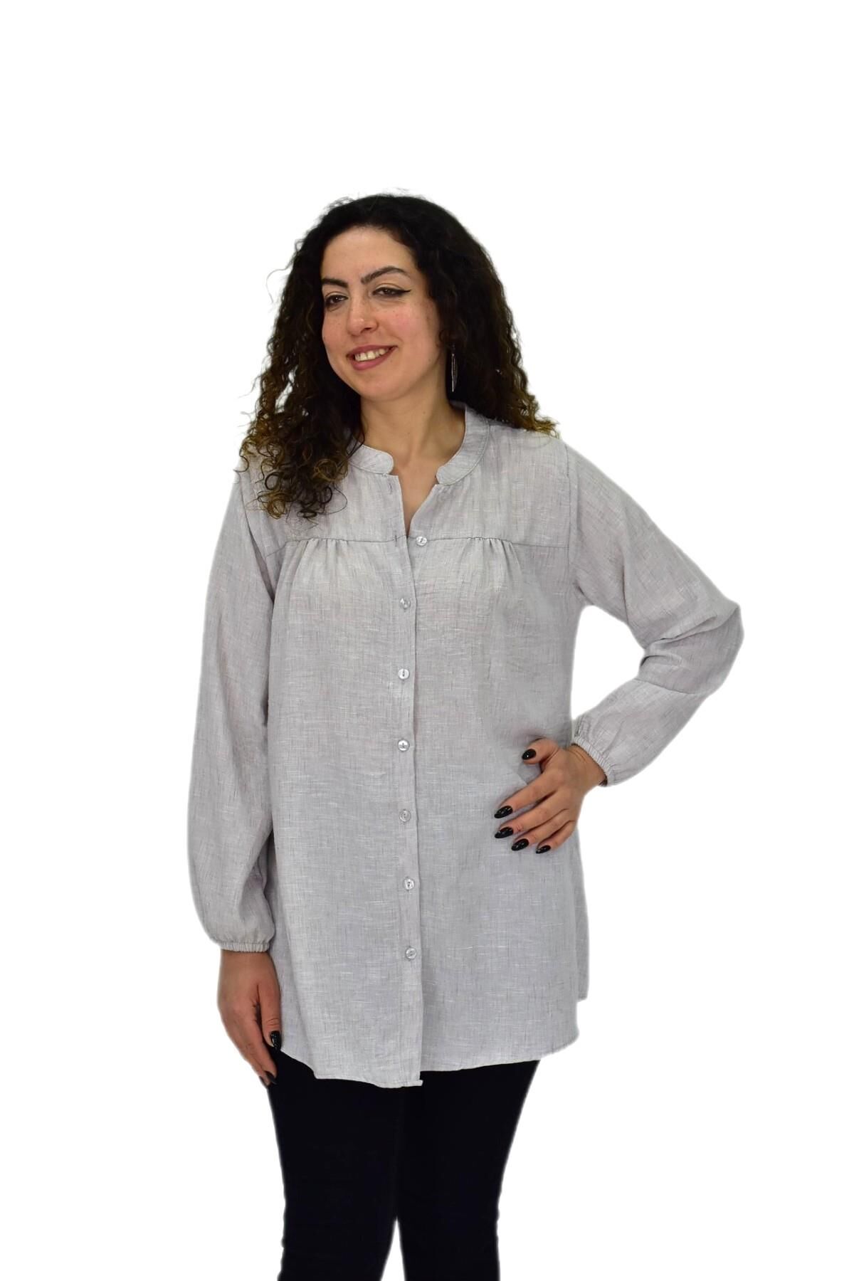 Kadın Kol Lastikli Bluz BGL-ST04645 GRİ - 2XL