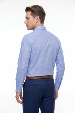 Erkek Klasik Uzun Kol Tek Cepli Piti Kareli Gömlek BGL-ST05484 MAVİ - 2XL