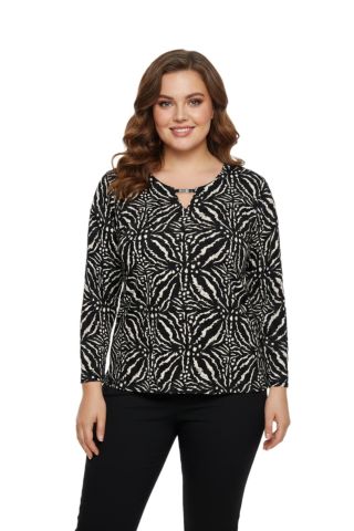 Kadın V Yaka Modelli Baskılı Bluz BGL-ST05101