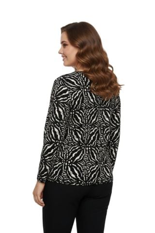 Kadın V Yaka Modelli Baskılı Bluz BGL-ST05101