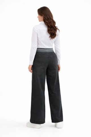 Kadın Bol Jean Pantolon Beli Ribana Lastikli BGL-ST05385 FÜME - 50